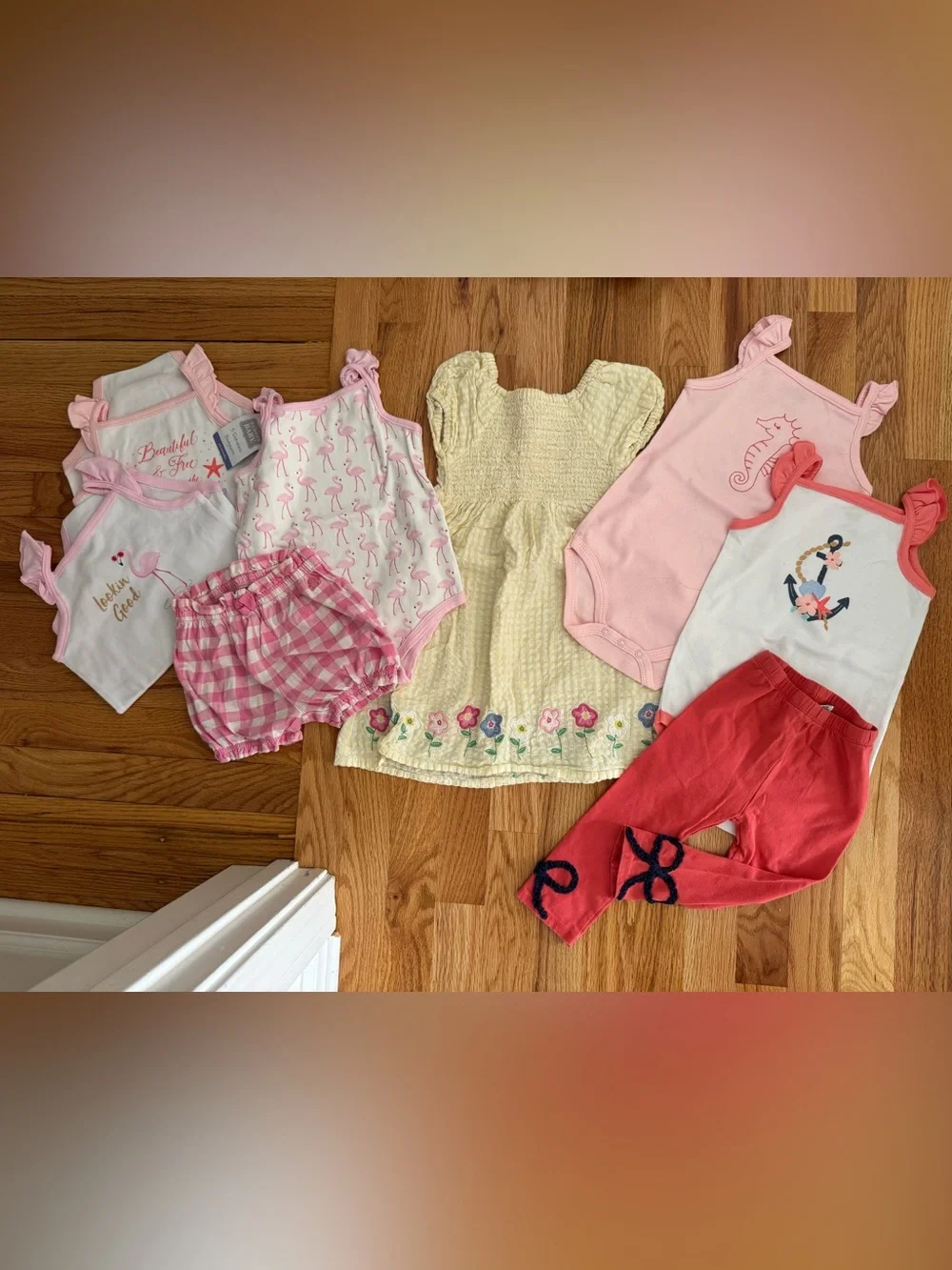 Summer girl bundle 18-24 month baby flower dress swim bubble shorts 7 onesies
